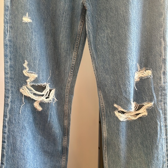 NWT Anine Bing Gio High Rise Oversized Relaxed Jeans 29 Destructed Blue Bayou - Picture 3 of 6